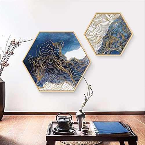 Chysp Nordic Minimalist Style Blue Resumo Hexagon Room Decoração Pintura Linha Pintura de Concepção Artística Mural