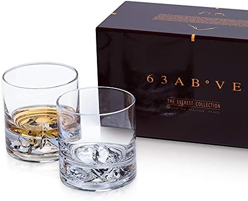 63 acima do Everest Whisky Glasses Conjunto de 2. copos de bourbon premium para amantes de uísque e uísque escocês - presente