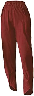 Linho Cropped Fit Capris Pants para mulheres Elastic de cor sólida Esperada calça de pernas largas confortáveis ​​calças longas