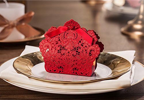 Worldor New 50ps Chinese Red Laser Design Candy Box, sacolas de presente de casamento, caixas de doces e presentes