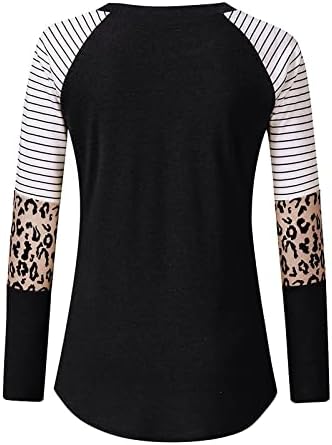 Jjhaevdy 2022 feminino de leopardo feminino bloco de cor de túnica de túnica camisetas de manga longa de manga longa listrada
