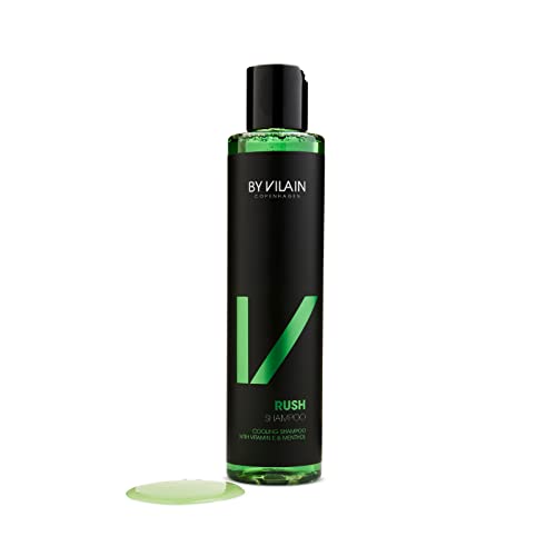 Por Vilain Rush Shampoo de alto desempenho Cura e tratamento Volumizador Refresque o couro de resfriamento máximo de vitamina E e
