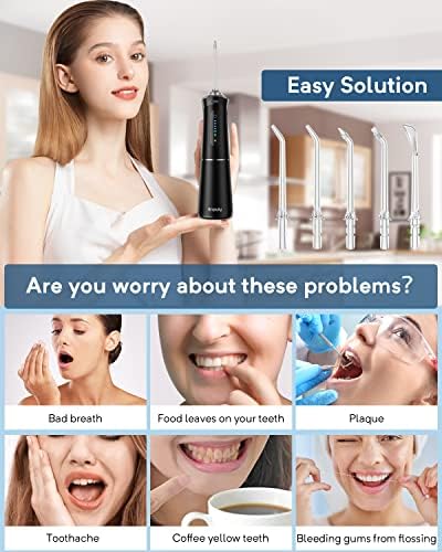Fluxo dental de água de água para dentes, picaretas de limpeza de dentes de água recarregáveis ​​sem fio, 5 modos portáteis