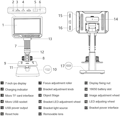 Câmera de microscópio digital industrial de tela IPS de 7 polegadas HHNH 0-2000X Microscópio digital de câmera multiuso