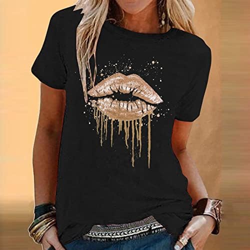 Camisas de lábios para mulheres 2023 Summer Manga curta Camiseta Fashion Fashion Crewneck Graphic Tee Casual Blusa e tops