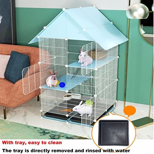 Rabbit Hutch -Bunny Cage Indoor, DIY PET PLAYPEN 1-3 -3 -Gnome extra denso Rabbit Hutch Rabbit Hut Cottage com 2 bandejas de tração e teto, fácil de limpar