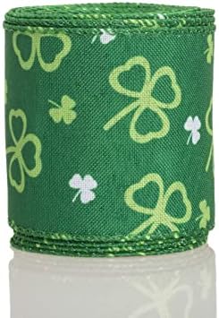 Lucky Green Shamrock Wired Edge Ribbon, St Patrick's Day's Turlap Ribbons conectados para embalagem de presentes,