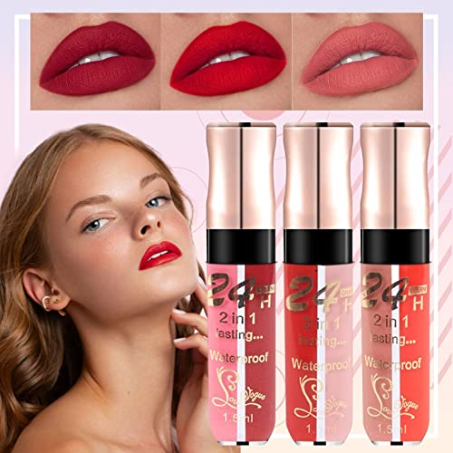 2 em 1 Lipstick antiaderente Glitter 2in1 Lip Glaze Lip Gloss Lipstick Longa e portátil Lipstick para meninas e femininos