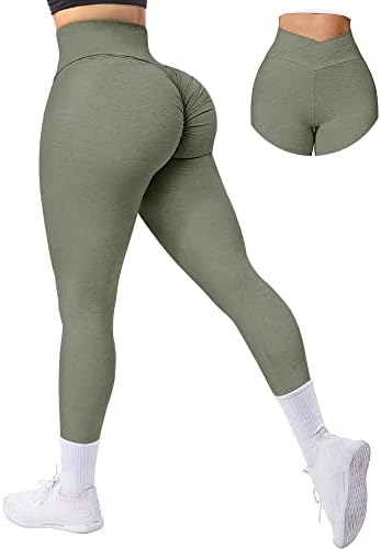 Um croste croste scrunch butt levantando leggings sem costura para mulheres saque de cintura alta calças de ioga amplificam calças justas