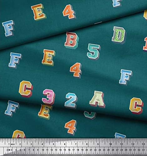 Soimoi Cotton Jersey Fabric Numbers & Alphabets Text Print Fabric by the Yard 58 polegadas de largura