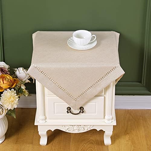 Tabela de mesa de hemstitch feita à mão Tabela de linho natural Tabela pequena capa de mesa rústica redonda para a sala