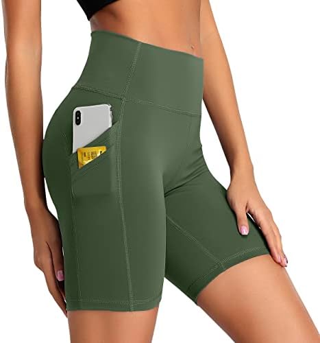 Sunveno Women's Yoga Workout Shorts com bolsos High Caist Biker Shorts Controle de barriga para ciclismo, ioga, fitness, esportes