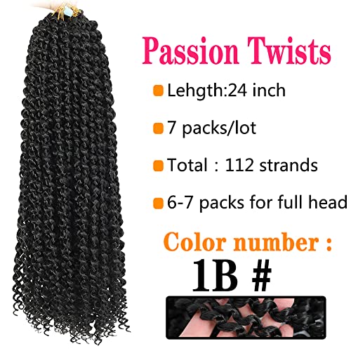 Cabelo de torção de paixão 24 polegadas 7 pacotes pretos Water Water Wave Braiding Extensões de cabelo sintético para mulheres