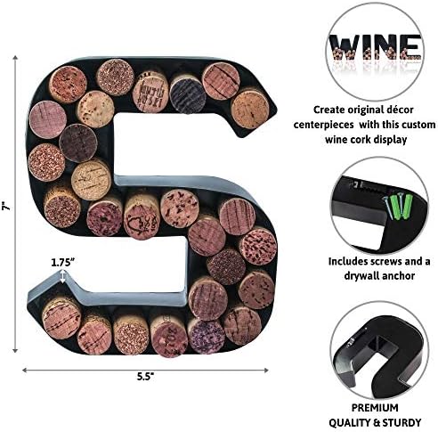 Fase Easy Kit Metal Letter Wine Cork Saver & Holder Monogram W/Kit de montagem de parede livre A-Z