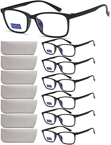 Óculos de leitura ofyurl para homens-7 pacote azul bloqueando óculos leves leitores de computador TR90 Leitores leves de computador Mulheres lendo óculos, 2.0