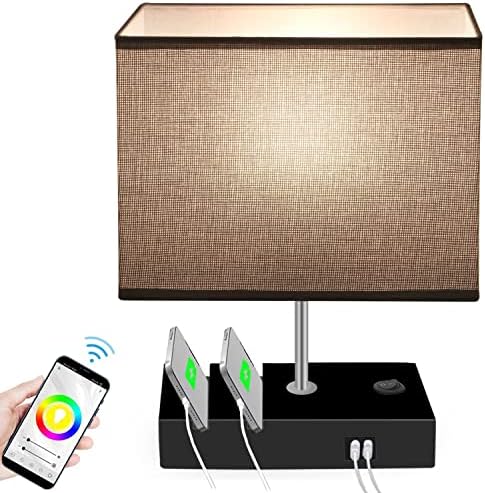 Lâmpada de quarto inteligente com mudança de cor com controle de aplicativos, luminária de mesa com 2 anos de mesa WiFi Alexa