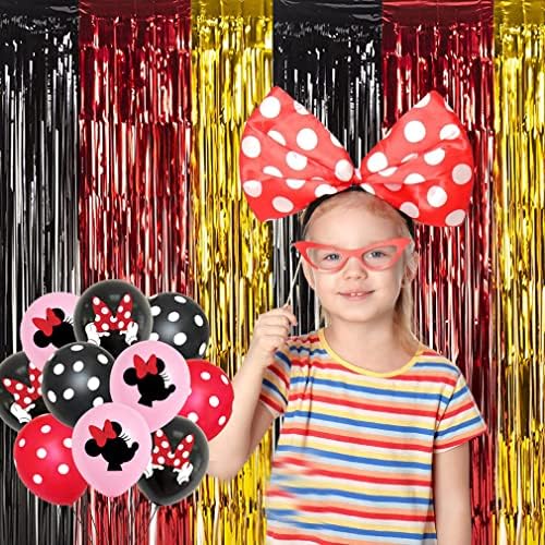 Festa de aniversário do Mickey Mouse, pano de fundo preto e cortinas de franjas de papel alumínio, 3pcs 3,28 pés x 6,56 pés