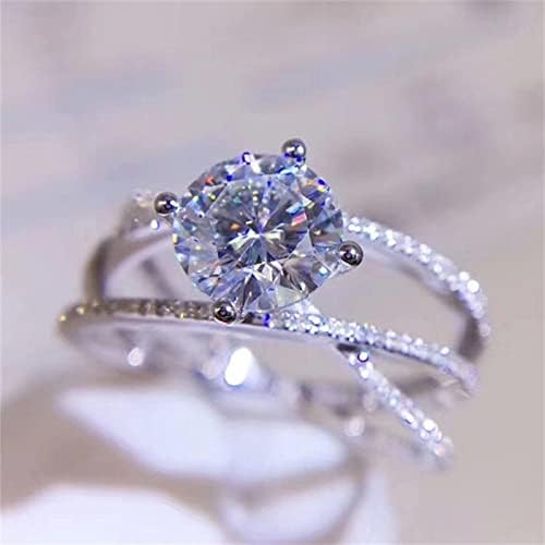 Anel de zircão de diamante clássico e anel de noivado de quatro- pulseiras reais de pulseira dupla e dupla para mulheres