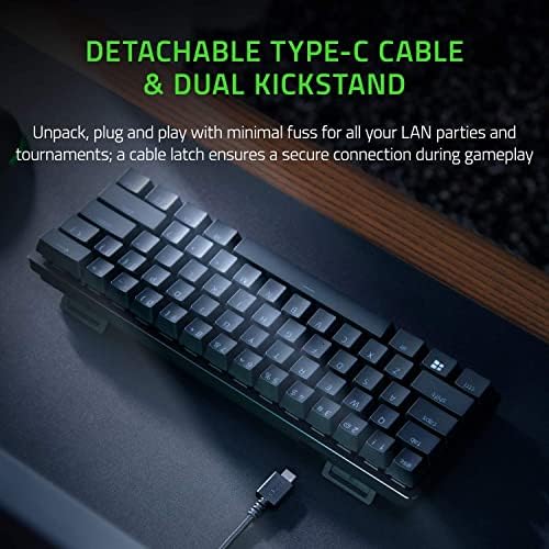 Razer Huntsman Mini 60% Teclado para jogos: interruptores de teclado rápido - clicky switches ópticos - Iluminação Chroma RGB - PBT Keycaps - Memória integrada - Classic Black