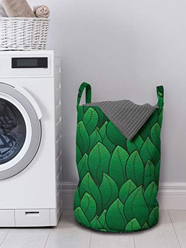 Bolsa de lavagem verde lunarável, padrão de folhas de desenho animado Planta de folhagem fresca Primavera Ecologia da