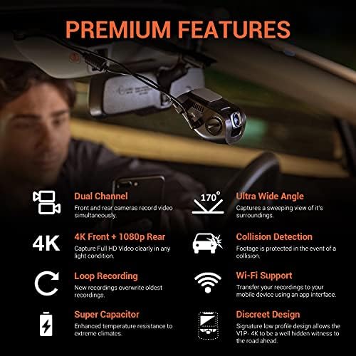 Rexing V1P 4K Car Dash Cam 2.4 LCD 2160p Frente + 1080p traseiro wi-fi 170 ° canal duplo de angular de largura com câmera traseira, g-sensor, wdr, gravação de loop supercapacitor