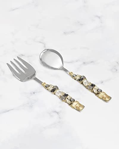 YotReasure Tiramisu Crystal Radiance Aço inoxidável Black & White Salad Spoon and Fork Conjunto para cozinha moderna