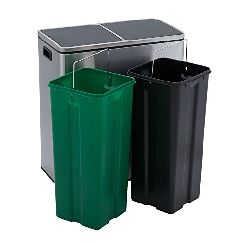 Compartimentos duplos de aço inoxidável de aço de aço na lata de lixo e reciclagem, 8 gal