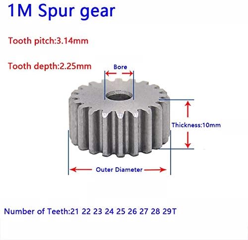 Alanooy 1m Spur Gear 21 22 23 24 25 26 27 28 29 30 31 32teets espessura 10mm 1pc 45 engrenagens de aço pinhões de
