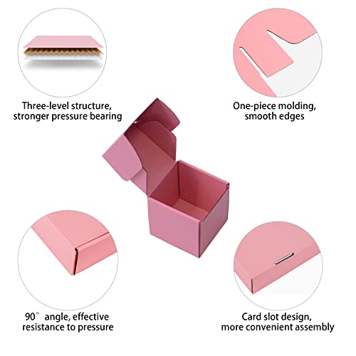 Pequenas caixas de remessa rosa para negócios, 4*4*4 polegadas, pacote de 12, caixas de papelão corrugadas para remessa, embalagem, armazenamento, presentes artesanais.