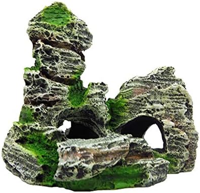 Songbirdth Artificial Moss Rock Resin Stone Mountain Fish Tank Hiding Cave Aquarium Decor para peixes, répteis, anfíbios e pequenos animais D