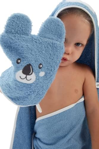 Classybaby - algodão bordado com pano de bebê bordado - urso azul - panos para crianças e luvas de banho; Toalhas de