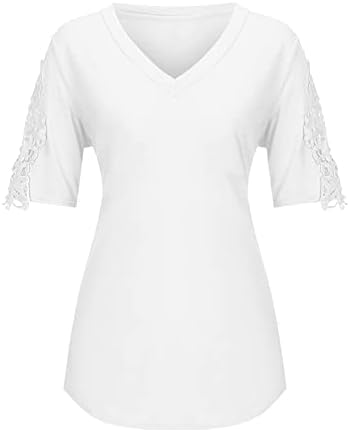 Camisas para mulheres Trendy Casual Casual Lace Hollow Out Manga curta T-shirt verão Solid Solid Fit V Neck Tee Bloups