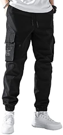 Calça de carga masculina de oyoangle retalho calças de moletom de bolso de bolso