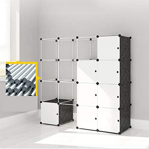 Guarda-roupa portátil para armazenar roupas, armário de armário de quarto com gabinete modular de haste pendurada Rack de vestuário preto shelf-r l147 × w47 × h147cm