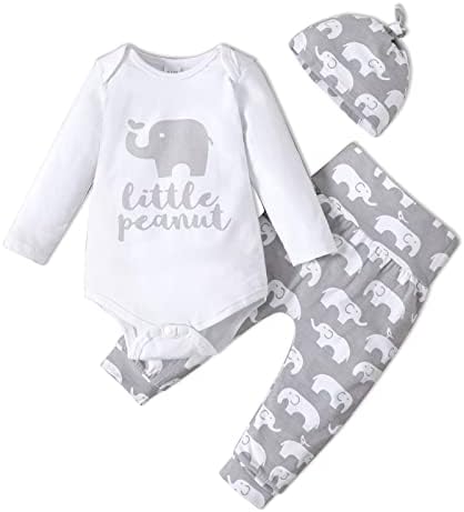 Patpat recém -nascido infantil roupas de menino de menino de bebê impressão bodysuit calça calças Hat 3pcs roupas