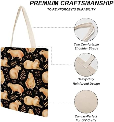 Black Cartoon Capybara Canvas Tote Bag With Handles Reutilable Grocery Bag Shopping Bolsa de praia Impresso para