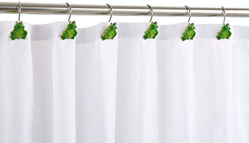 Pelas de cortina do chuveiro de sapo de chictie anéis, conjunto de 12 ganchos de cortina de chuveiro decorativo verde, anéis de chuveiro de animal à prova de aço inoxidável