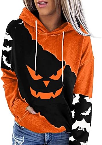 uikmnh ladys capuz drawstring halloween tops casuais com capuz de bolso macio de pó de manga longa de manga comprida