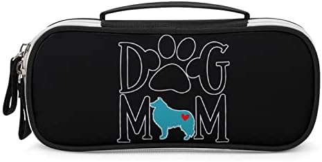 Collie Dog Mom Pu Leatra Lápis Caso Organizador Bola de maquiagem Bolsa de papelaria portátil