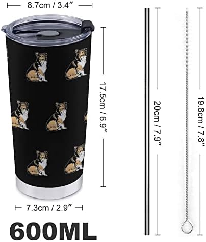 Cofra de café de cão de pastor de cão 600 ml de xícara de carro com palha canela caneca de aço inoxidável caneca