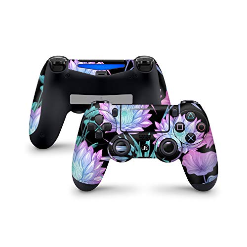 Zoomhitskins PS4 Controler Skin, compatível com o PlayStation 4 Controller, Pink Lotus Flowers Asia Black Neon Blue Pastel, Durável,