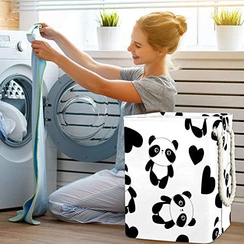 Indomer panda com coração 300d Oxford PVC Roupas à prova d'água cesto de roupa grande para cobertores Toys de roupas no quarto