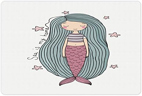 Ambesonne sereia tapete de estimação para comida e água, o mar é minhas palavras em casa escritas em fita de cabelo menina dormindo