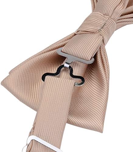 Gusleson Mens cor sólida cor de duas camadas gravata borboleta pré-amarrada e punho quadrado de bolso conjunto com caixa de presente