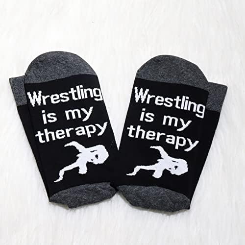 Jniap Wrestling Wrestling Athletic Socks Wrestling Is My Terapy Wrestlers Gifts Meias de 2 pares de tripulação para homens