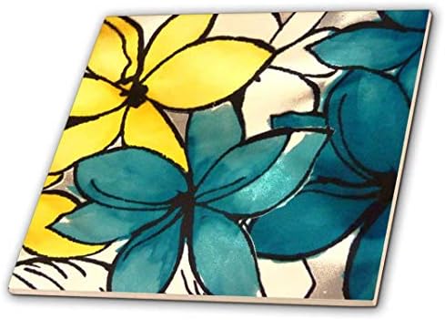 3drose teal e amarelo floral - azulejo de cerâmica, 6 polegadas