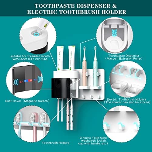 Suportes da escova de dentes montados na parede, dispensador de pasta de dente automática dupla densail com tampa à prova