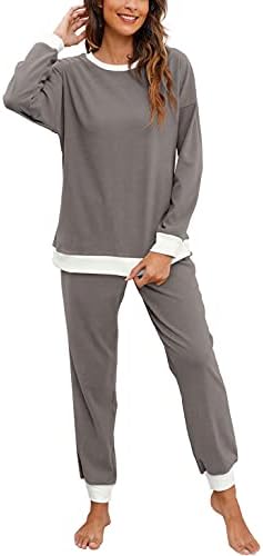 Xieerduo pijamas para mulheres de manga comprida pescoço com bolsos TIY Dye Leopard Plaid Lounge Conjunta de duas peças PJ Set