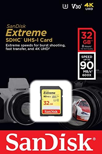 Sandisk 32 GB Extreme SDHC UHS-I Memory Card-90MB/S, C10, U3, V30, 4K UHD, cartão SD-SDSDXVE-032G-GNCIN