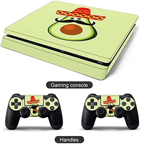 Abacate mexicano com Sombrero Cute Skin Skin Protector Slim Tampa para PS-4 Slim/PS-4 Pro Console & 2 Controller